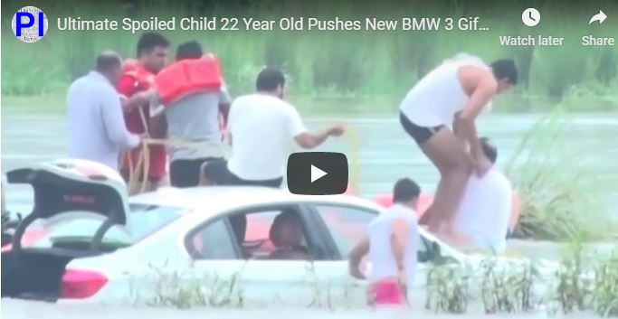 spoiled indian man puts bmw in river video
