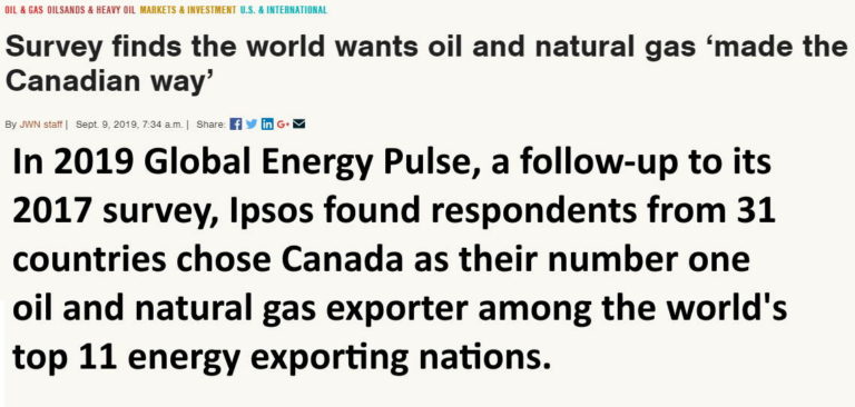 Survey finds the world wants oil and natural gas made the Canadian way