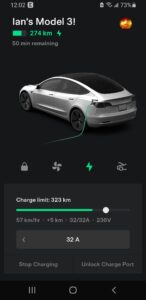Tesla app on Charging
