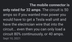 Tesla Mobile Charger Limited to 40ams
